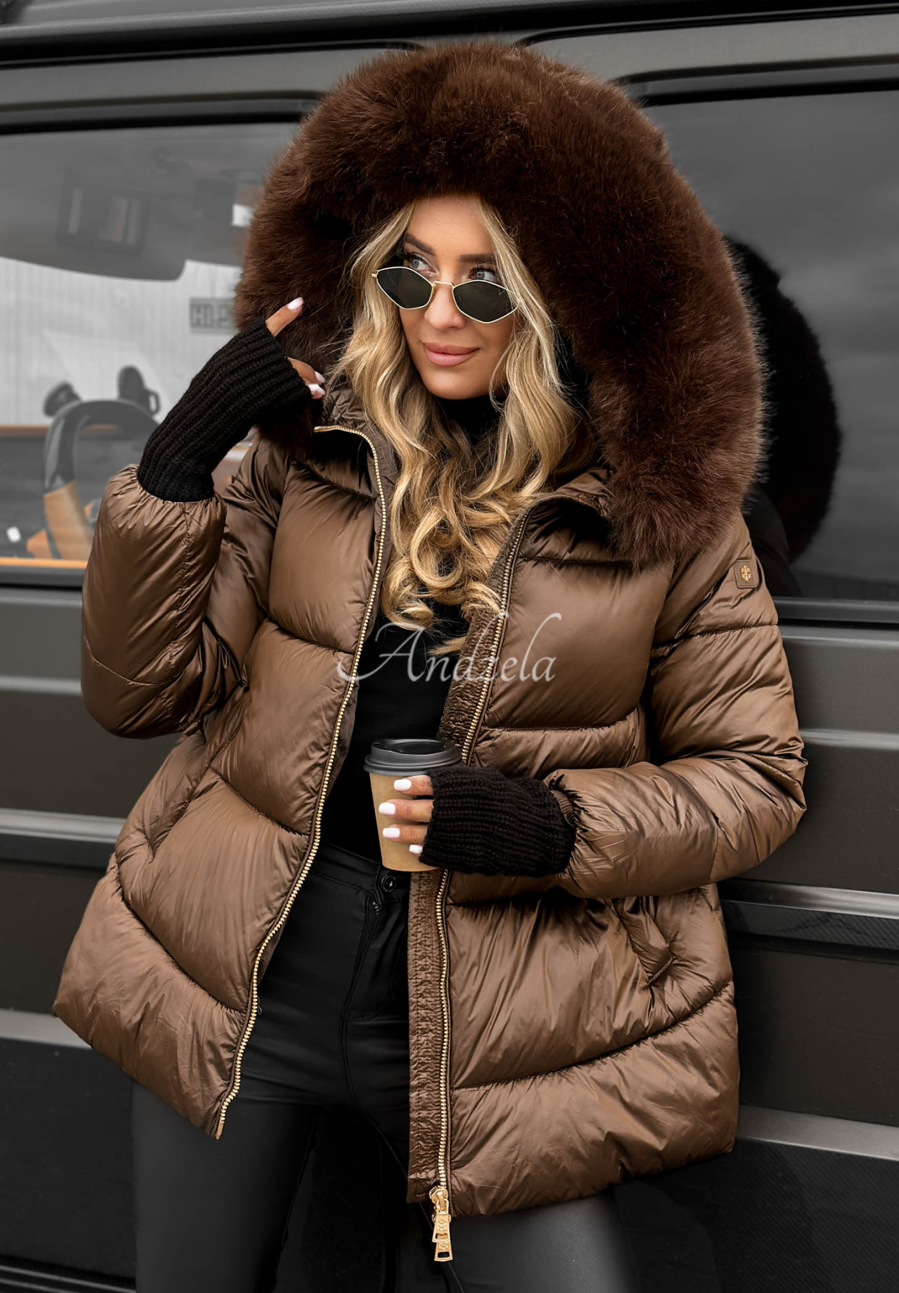 Steppjacke mit Fell Something Like That Schokoladenbraun