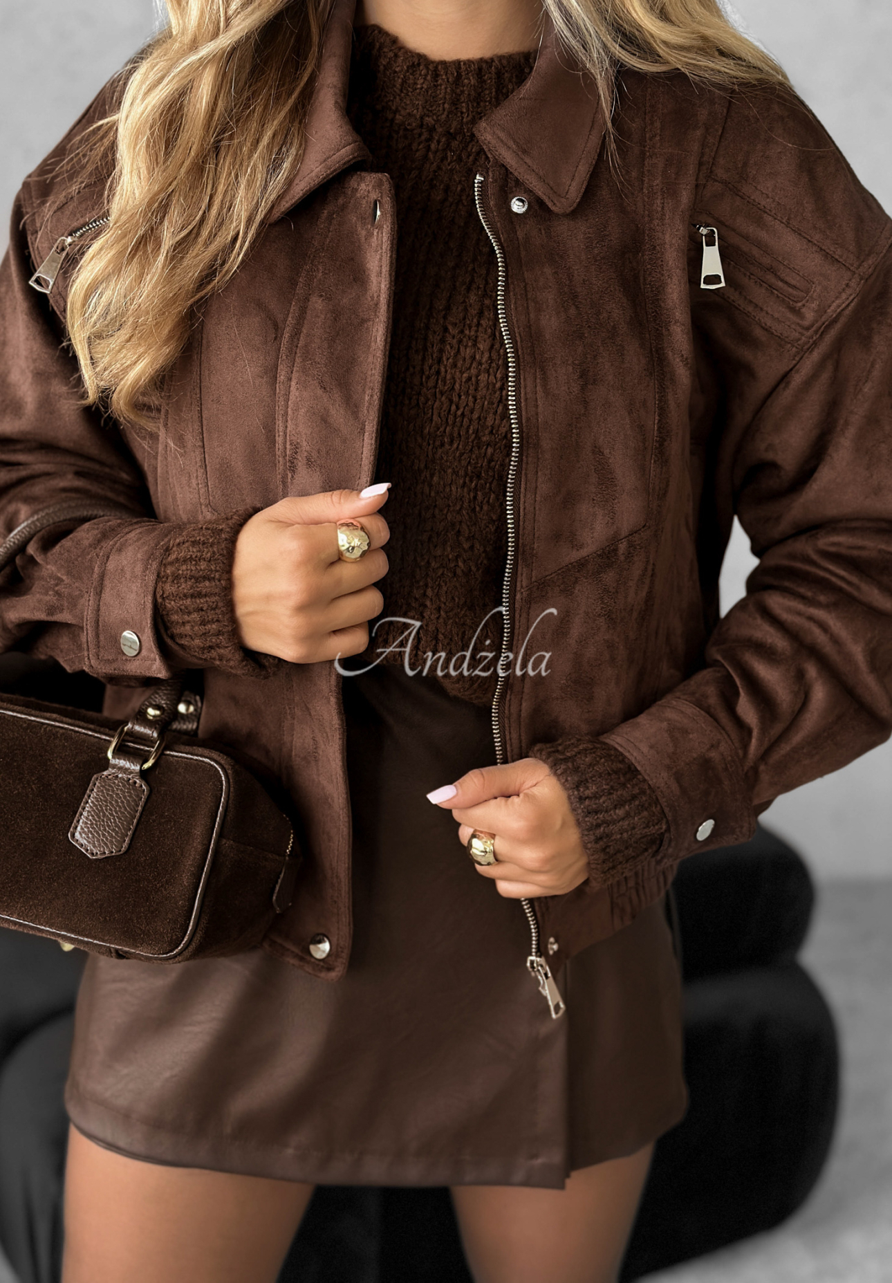Bikerjacke aus Wildleder Just A Mistake Schokoladenbraun