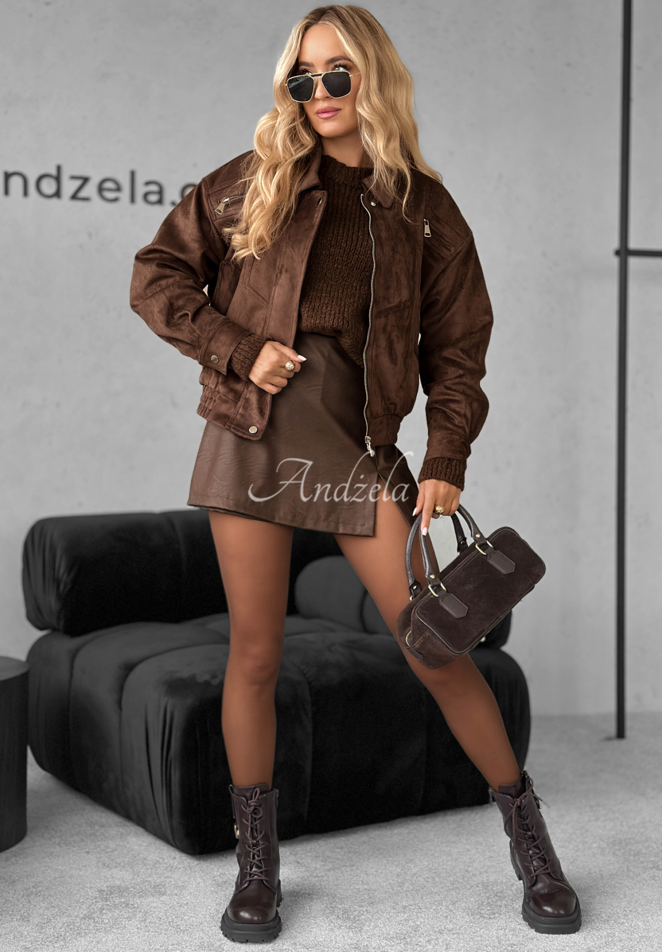 Bikerjacke aus Wildleder Just A Mistake Schokoladenbraun