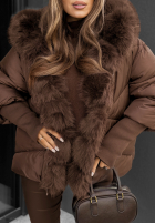 Krótka pikowana Jacke z futerkiem Frosty Horizon czekolaodowa