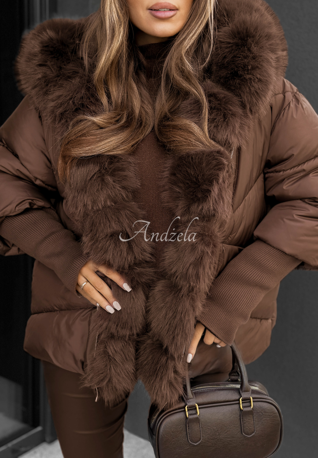 Steppjacke mit Fell Frosty Horizon Schokoladenbraun