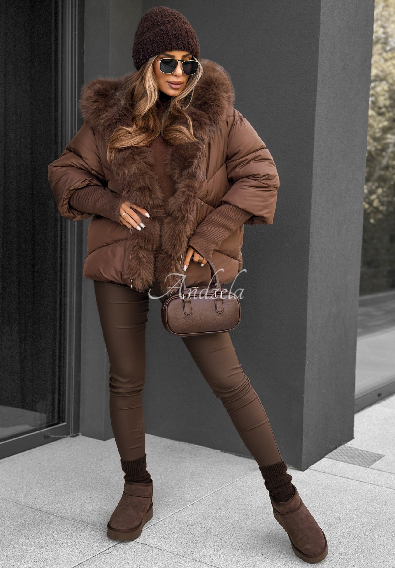 Steppjacke mit Fell Frosty Horizon Schokoladenbraun