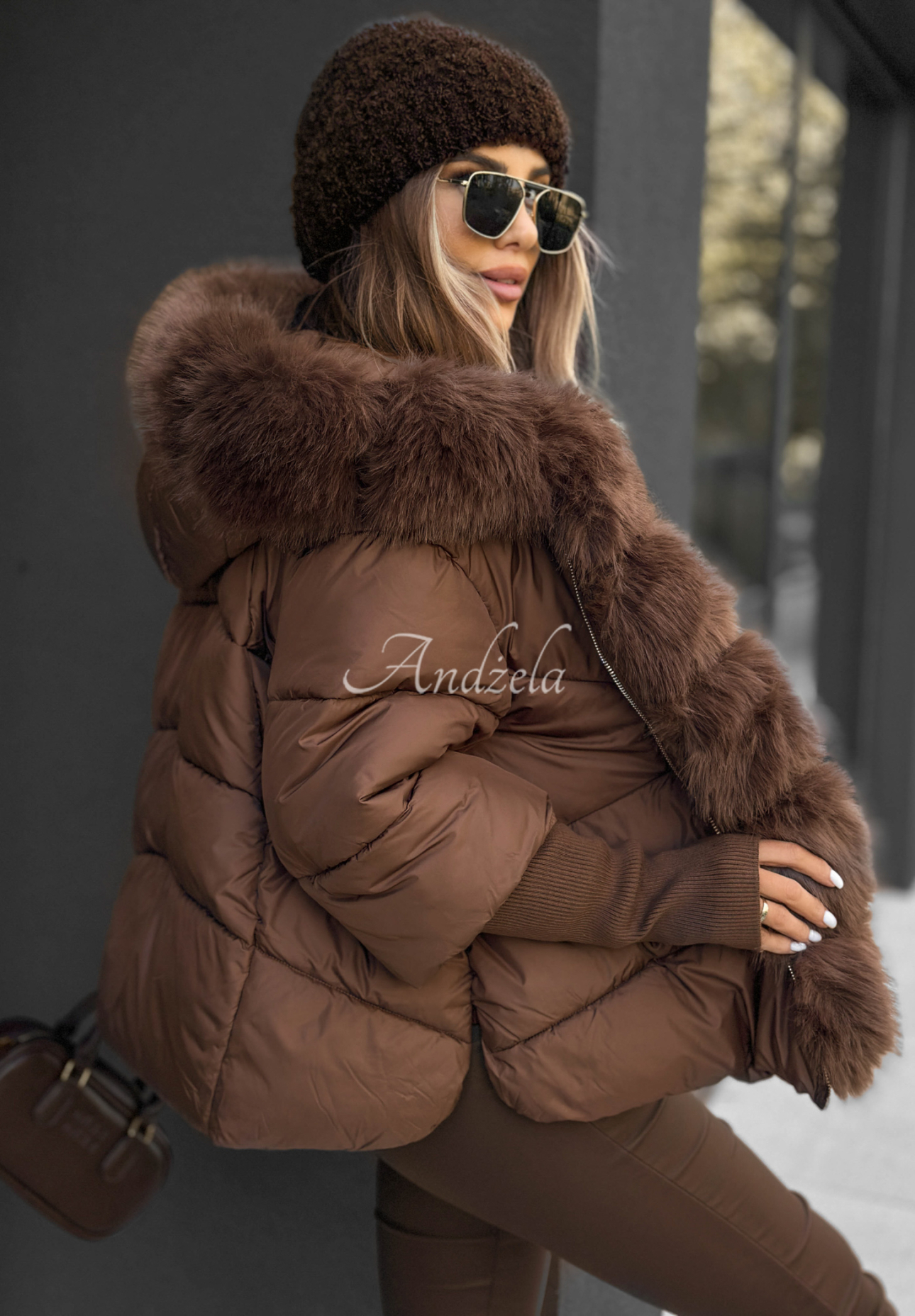Steppjacke mit Fell Frosty Horizon Schokoladenbraun