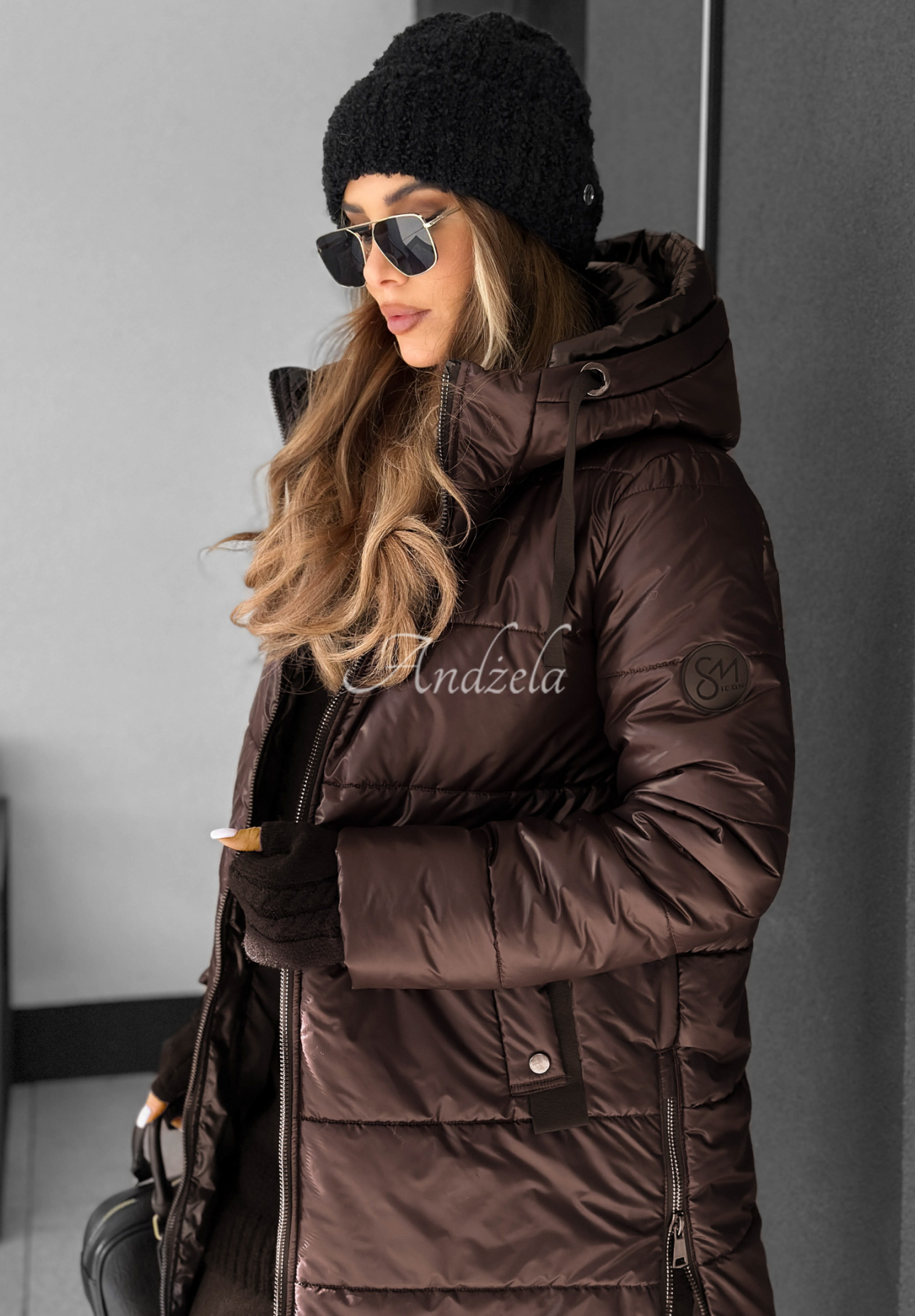 Lange Steppjacke mit Kapuze Worth The Risk Schokoladenbraun