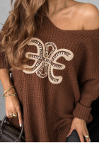 Asymetryczny Pullover z ozdobną aplikacją Been A While Schokoladenbraun
