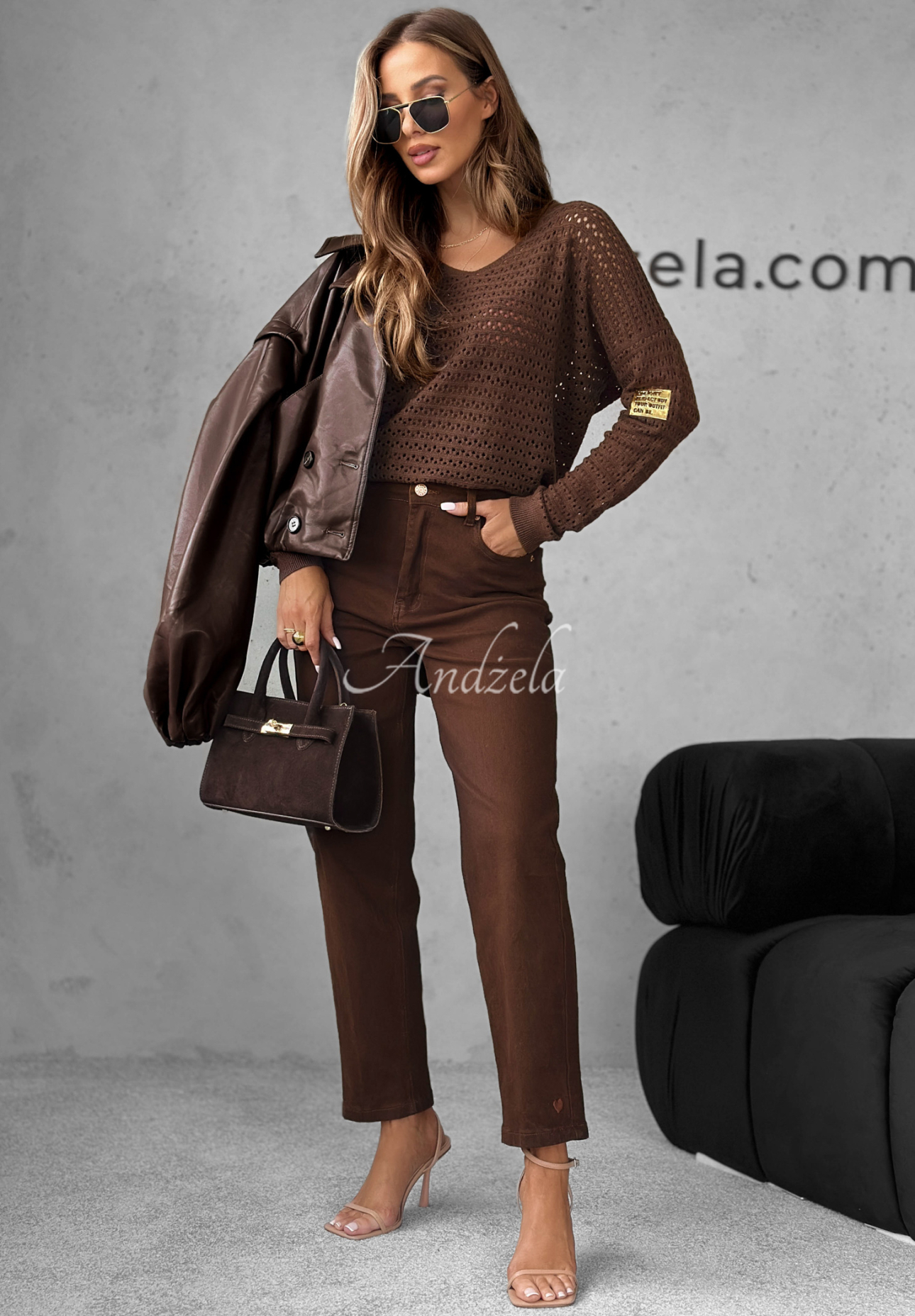 Pullover aus durchbrochener Viskose Round Oak Schokoladenbraun