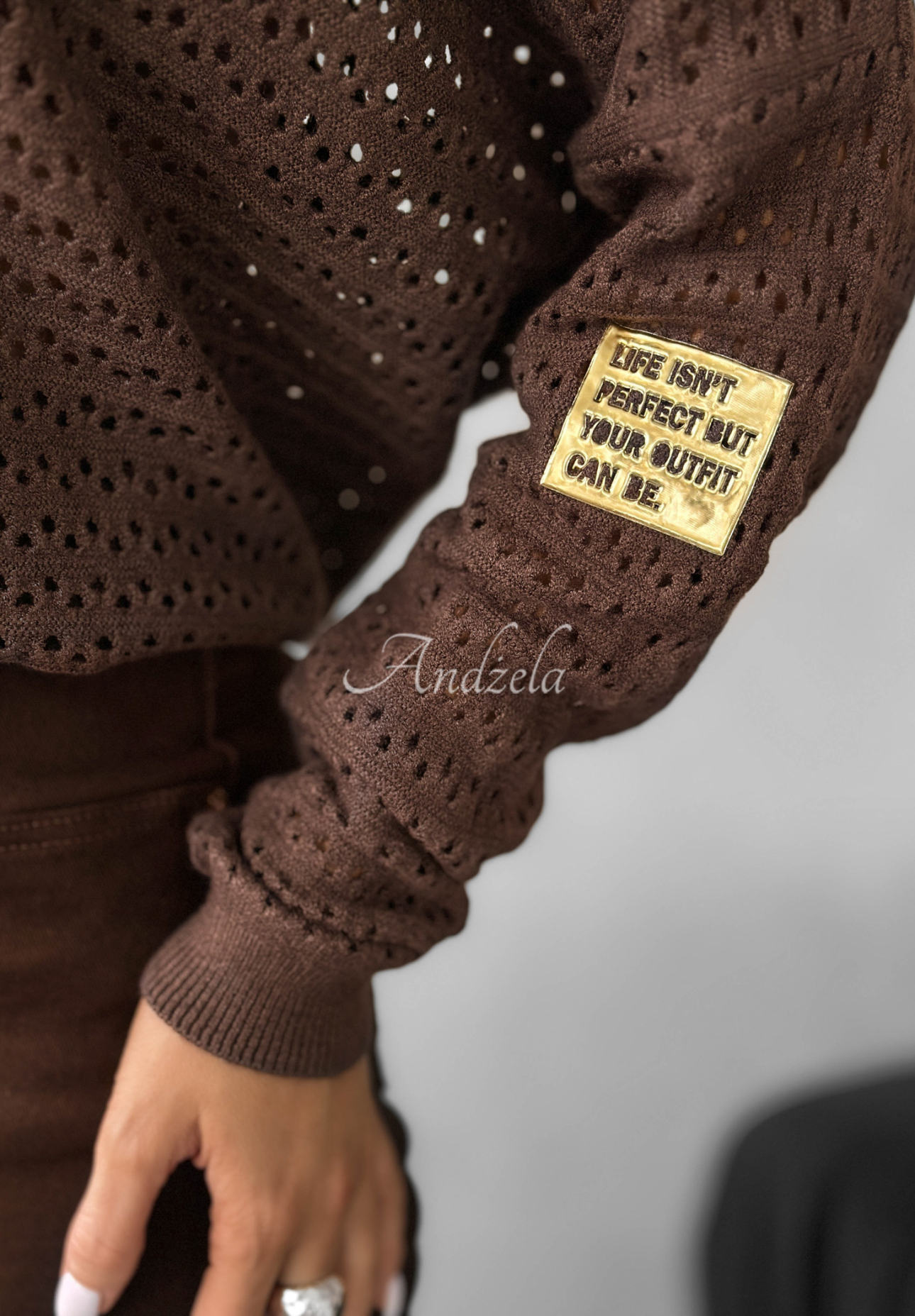 Pullover aus durchbrochener Viskose Round Oak Schokoladenbraun