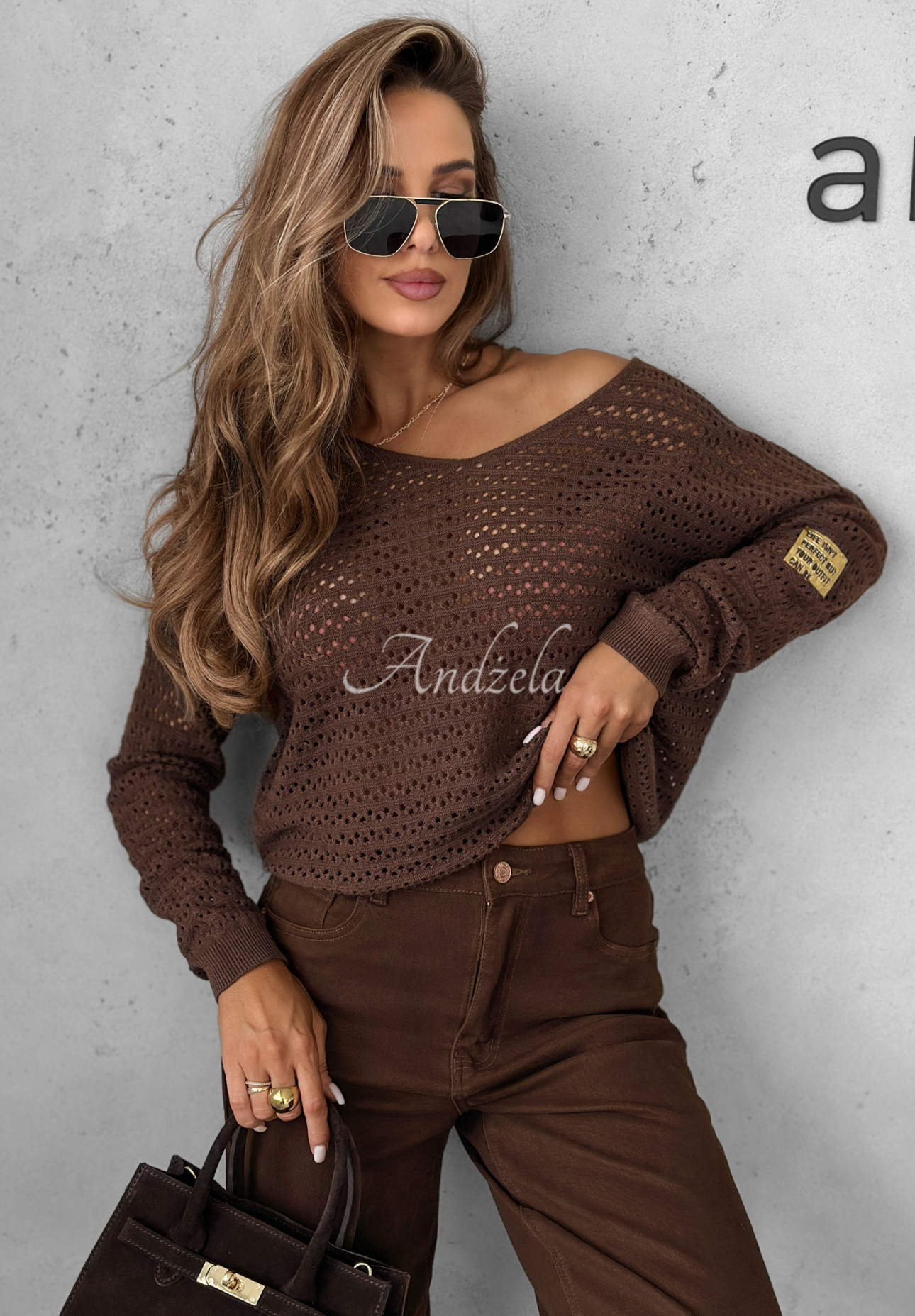 Pullover aus durchbrochener Viskose Round Oak Schokoladenbraun