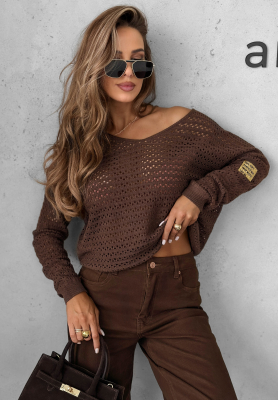 Pullover aus durchbrochener Viskose Round Oak Schokoladenbraun