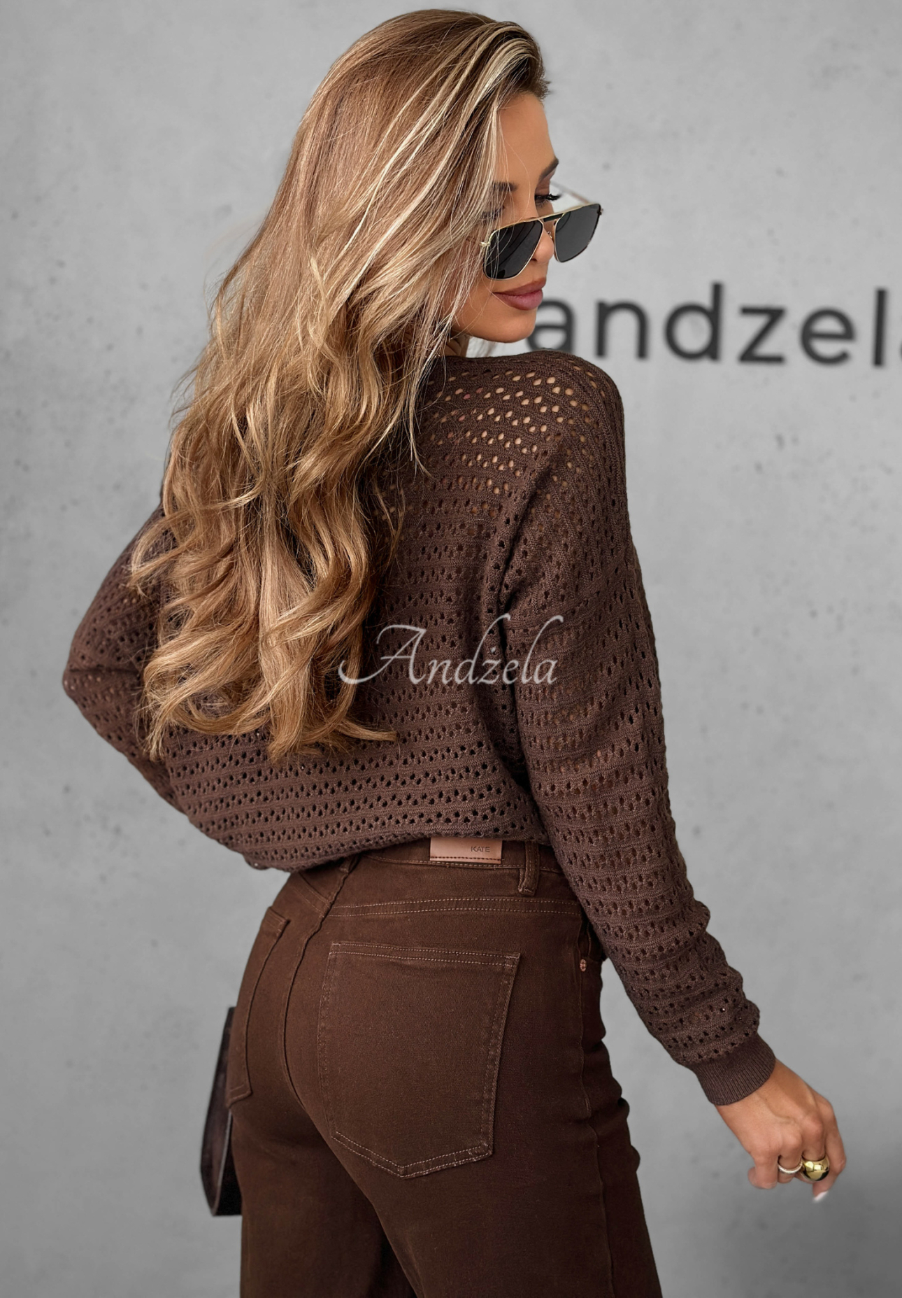 Pullover aus durchbrochener Viskose Round Oak Schokoladenbraun
