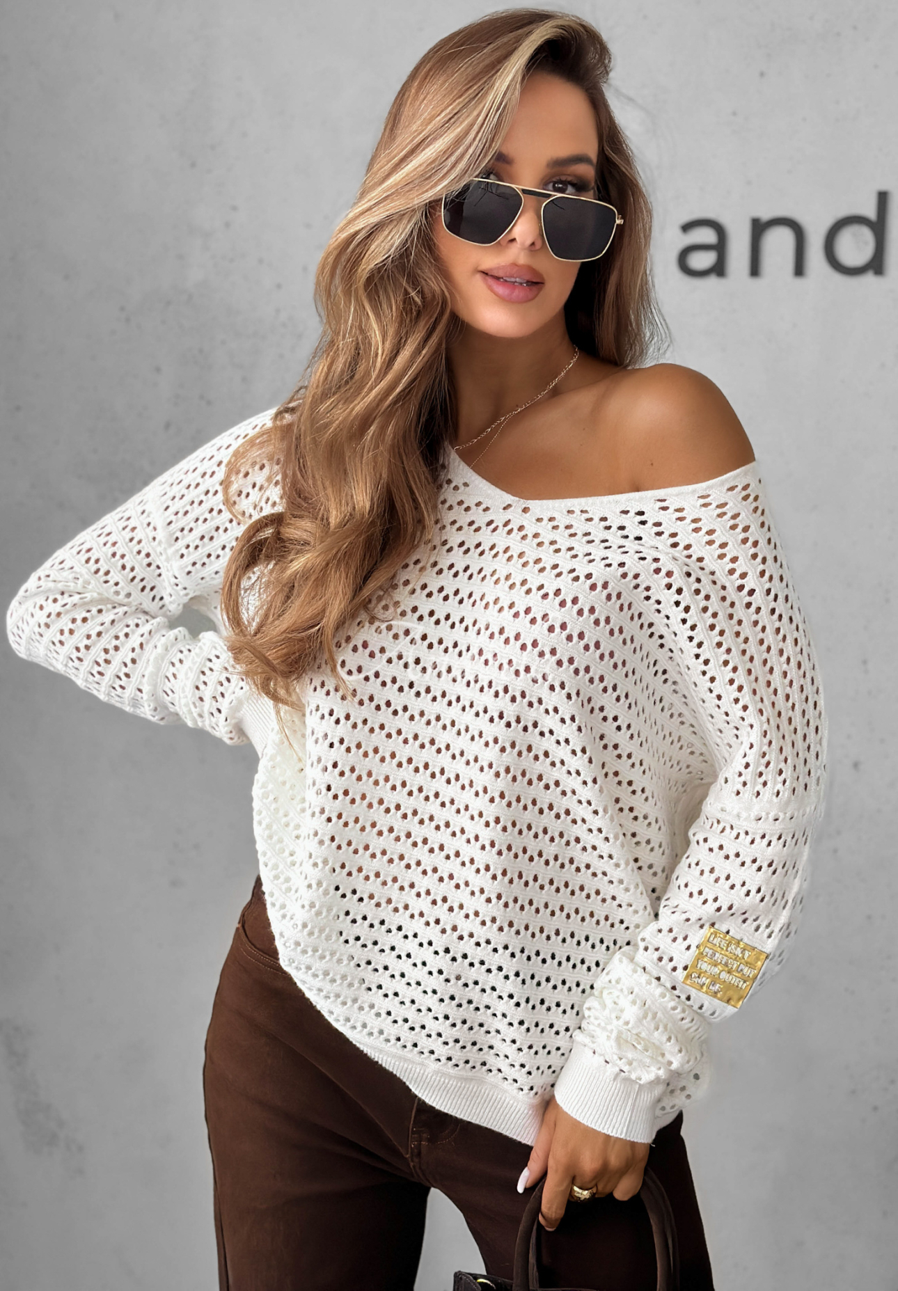 Pullover aus durchbrochener Viskose Round Oak Ecru