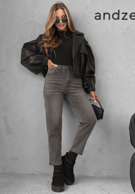 Mom-Fit Jeans Looking Back Dunkelgrau