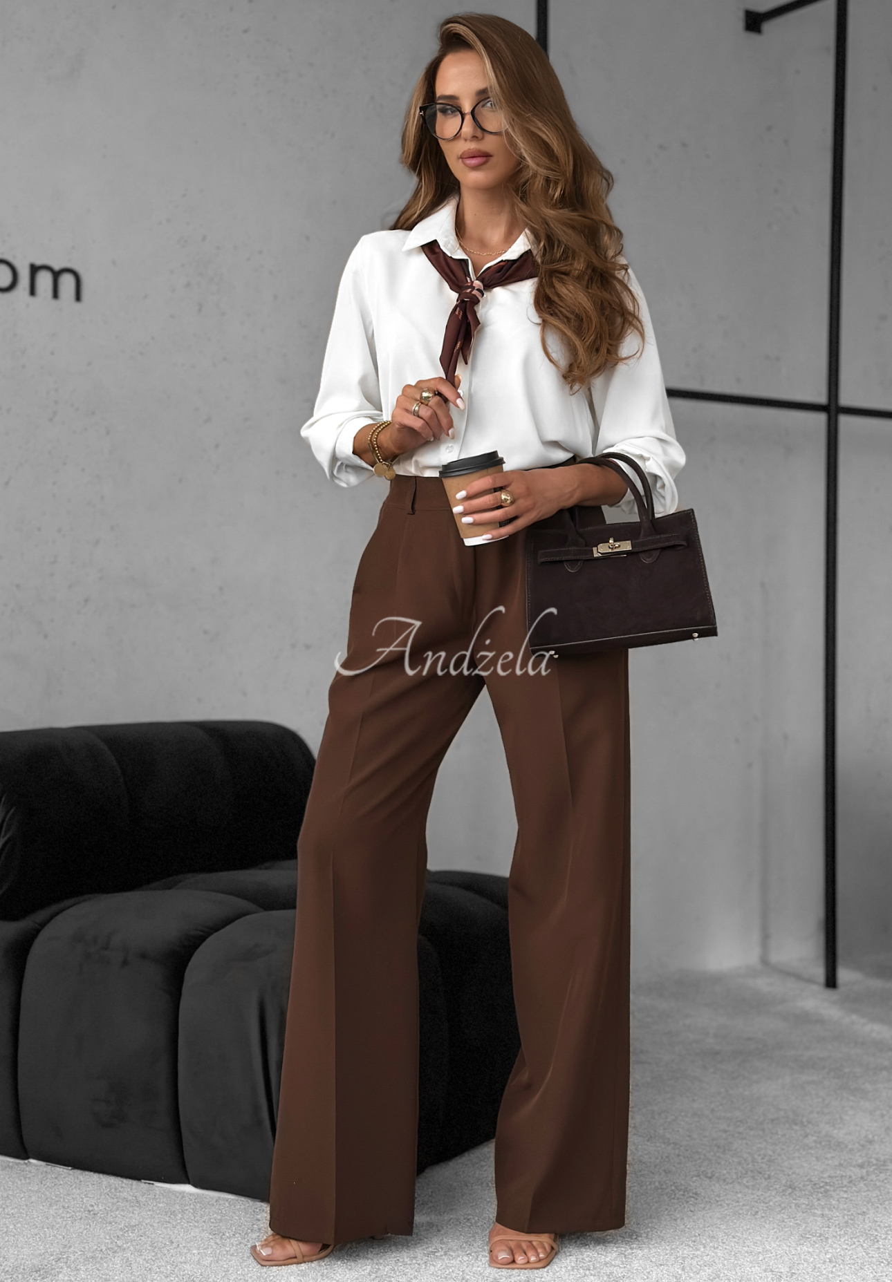 Elegante Hosen wide leg A Minute Ago Schokoladenbraun