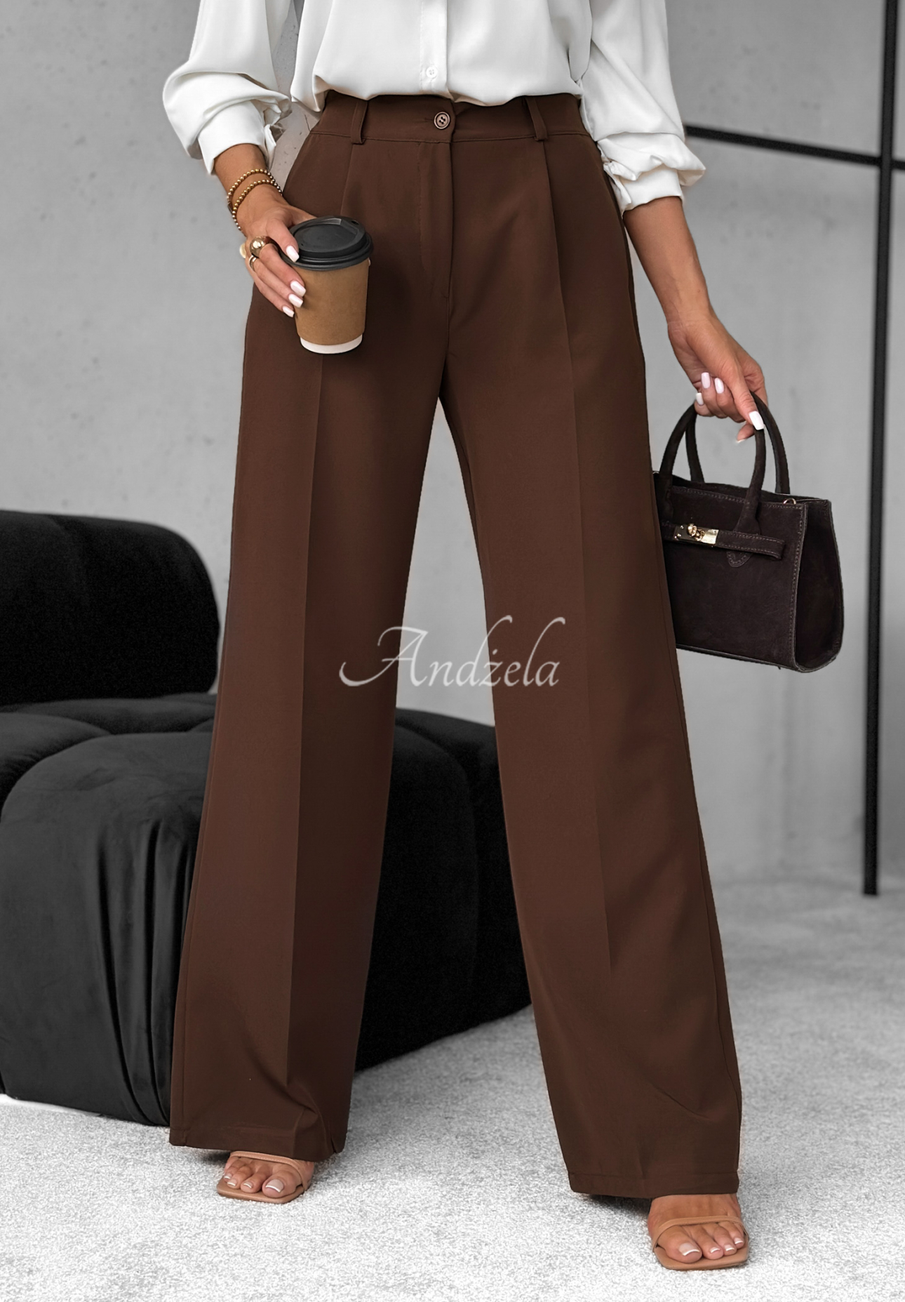 Elegante Hosen wide leg A Minute Ago Schokoladenbraun