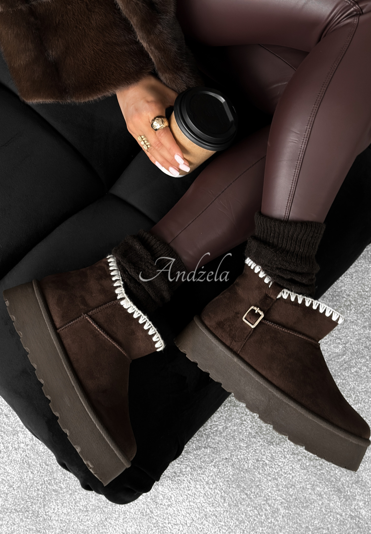 Chocolate suede boots with embroidery by Wintery Blessings