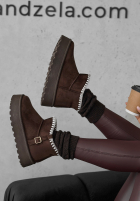 zamszowe Stiefeletten z haftem Wintery Blessings Schokoladenbraun