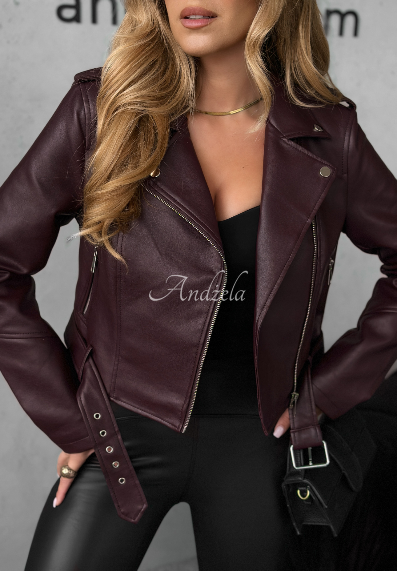 Bikerjacke aus Leder Just Let Go Burgunderrot