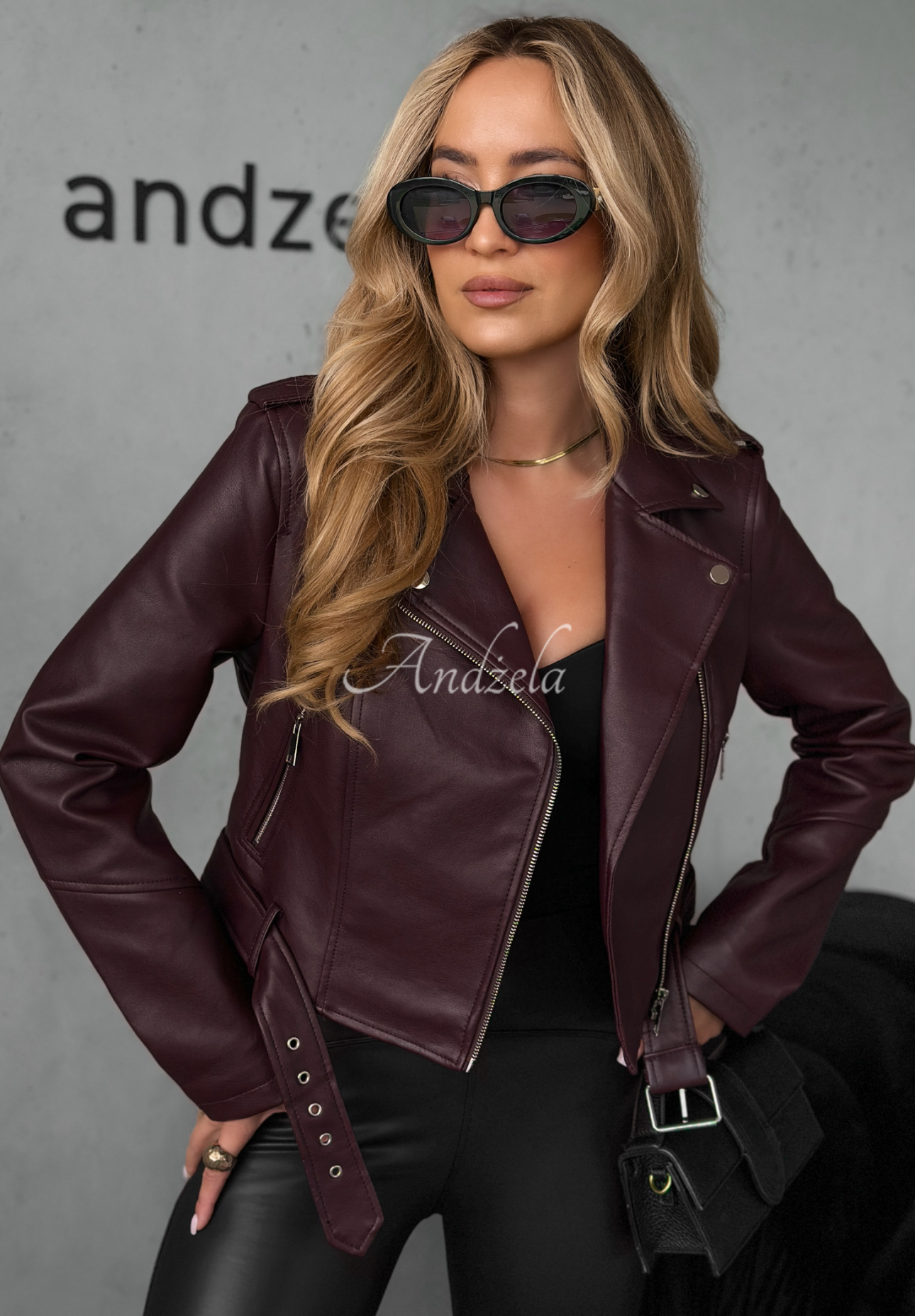 Bikerjacke aus Leder Just Let Go Burgunderrot