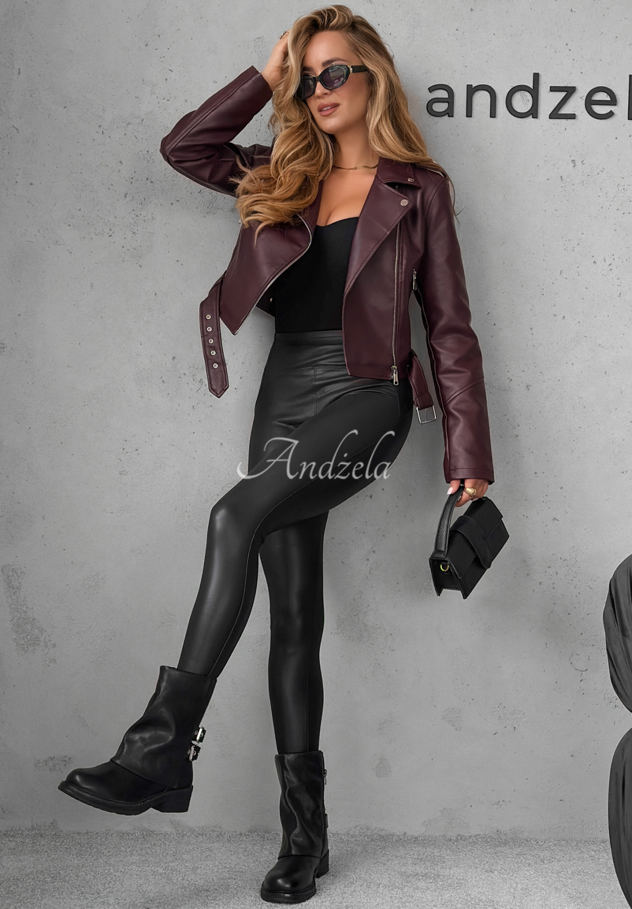 Bikerjacke aus Leder Just Let Go Burgunderrot