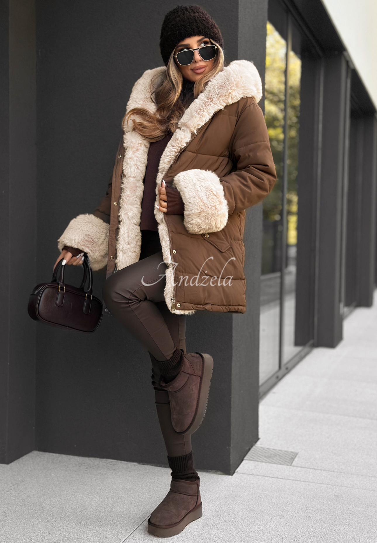 Jacke mit Fell Silence First Schokoladenbraun