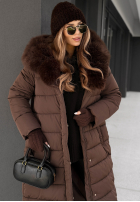 Długa pikowana Jacke z futerkiem For Cold Weather Schokoladenbraun