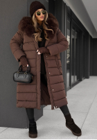 Długa pikowana Jacke z futerkiem For Cold Weather Schokoladenbraun