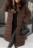 Długa pikowana Jacke z futerkiem For Cold Weather Schokoladenbraun