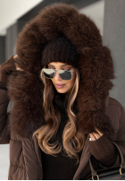 Długa pikowana Jacke z futerkiem For Cold Weather Schokoladenbraun