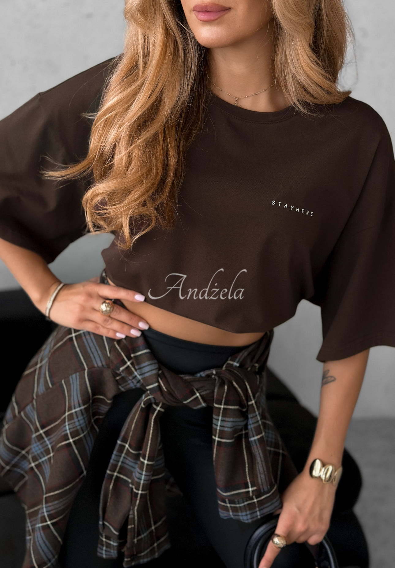 Baumwoll T-Shirt mit Aufdruck Without Saying Schokoladenbraun