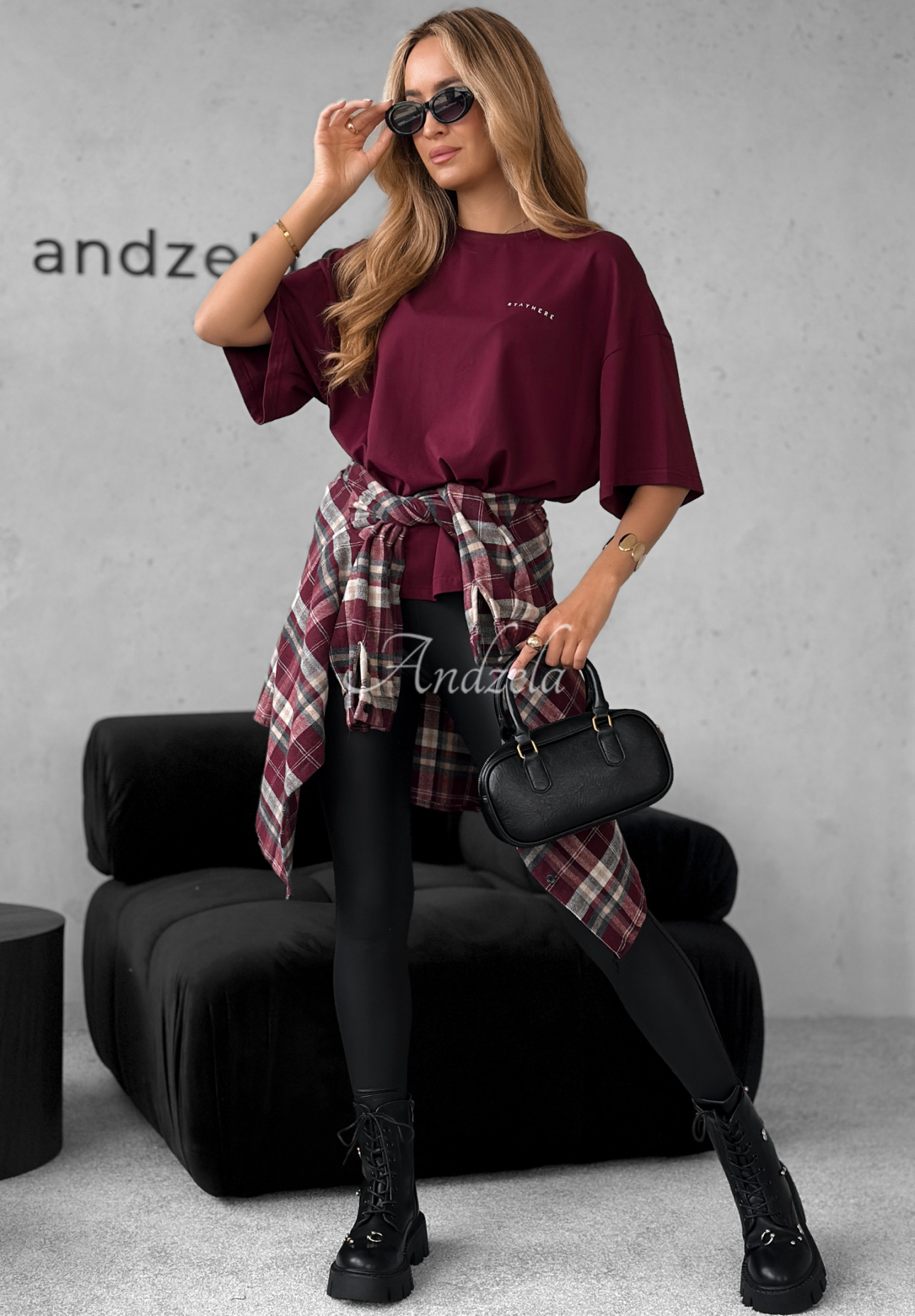 Without Saying burgundy printed cotton T-shirt