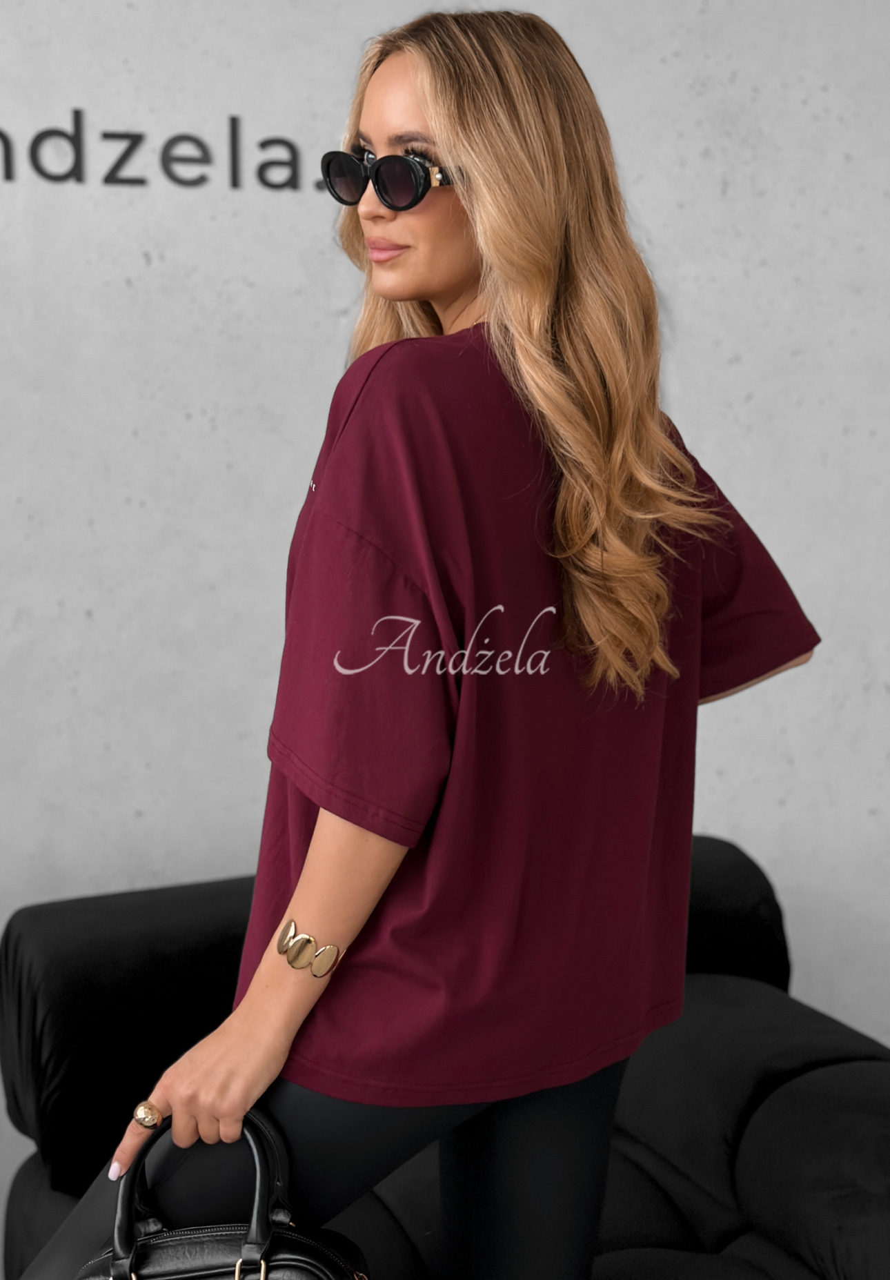 Baumwoll T-Shirt mit Aufdruck Without Saying Burgunderrot