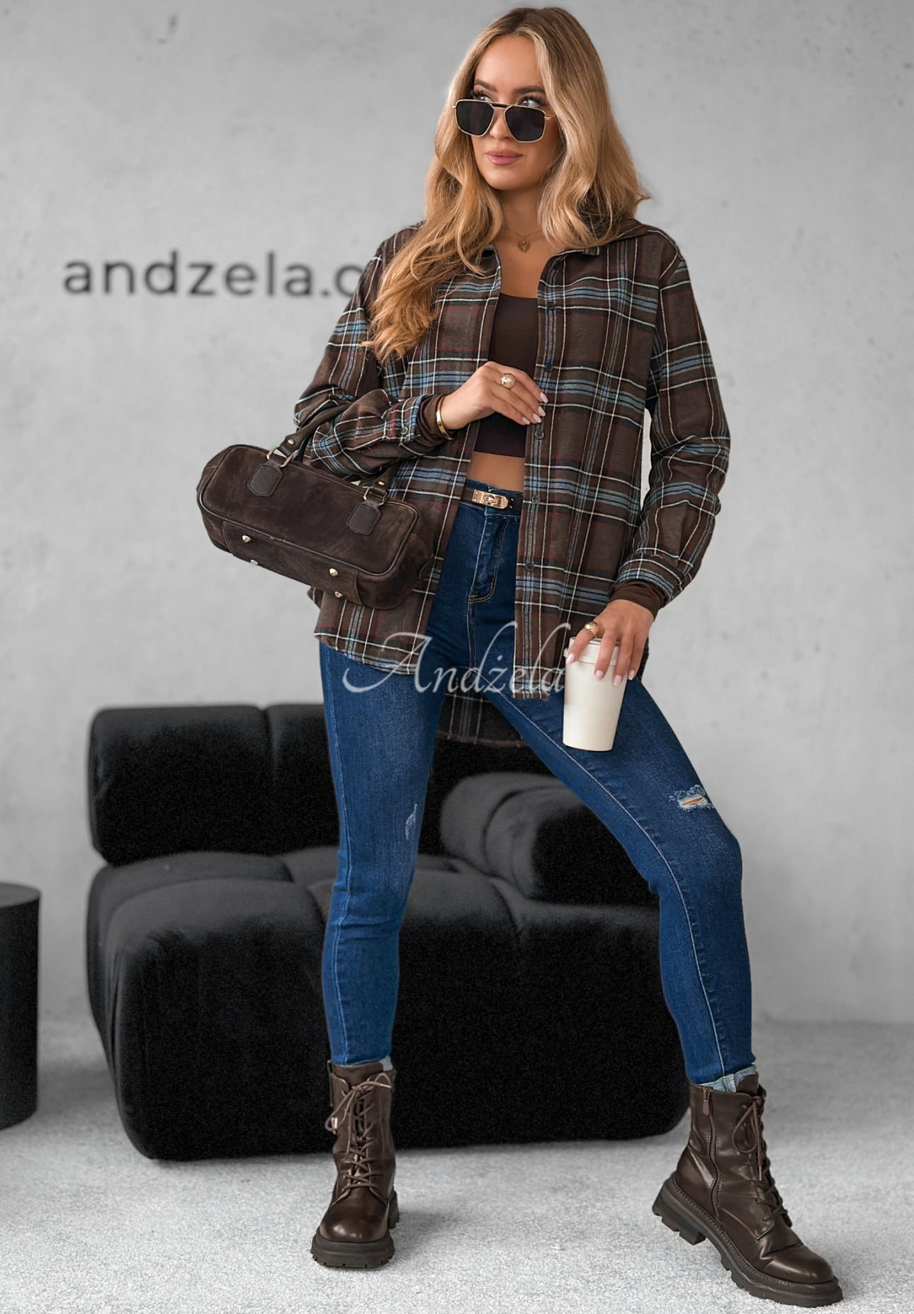 Kariertes Hemd Undefined Status schokoladenbraun-Blau