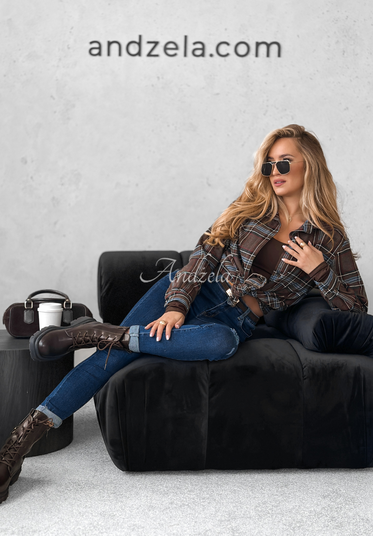 Kariertes Hemd Undefined Status schokoladenbraun-Blau