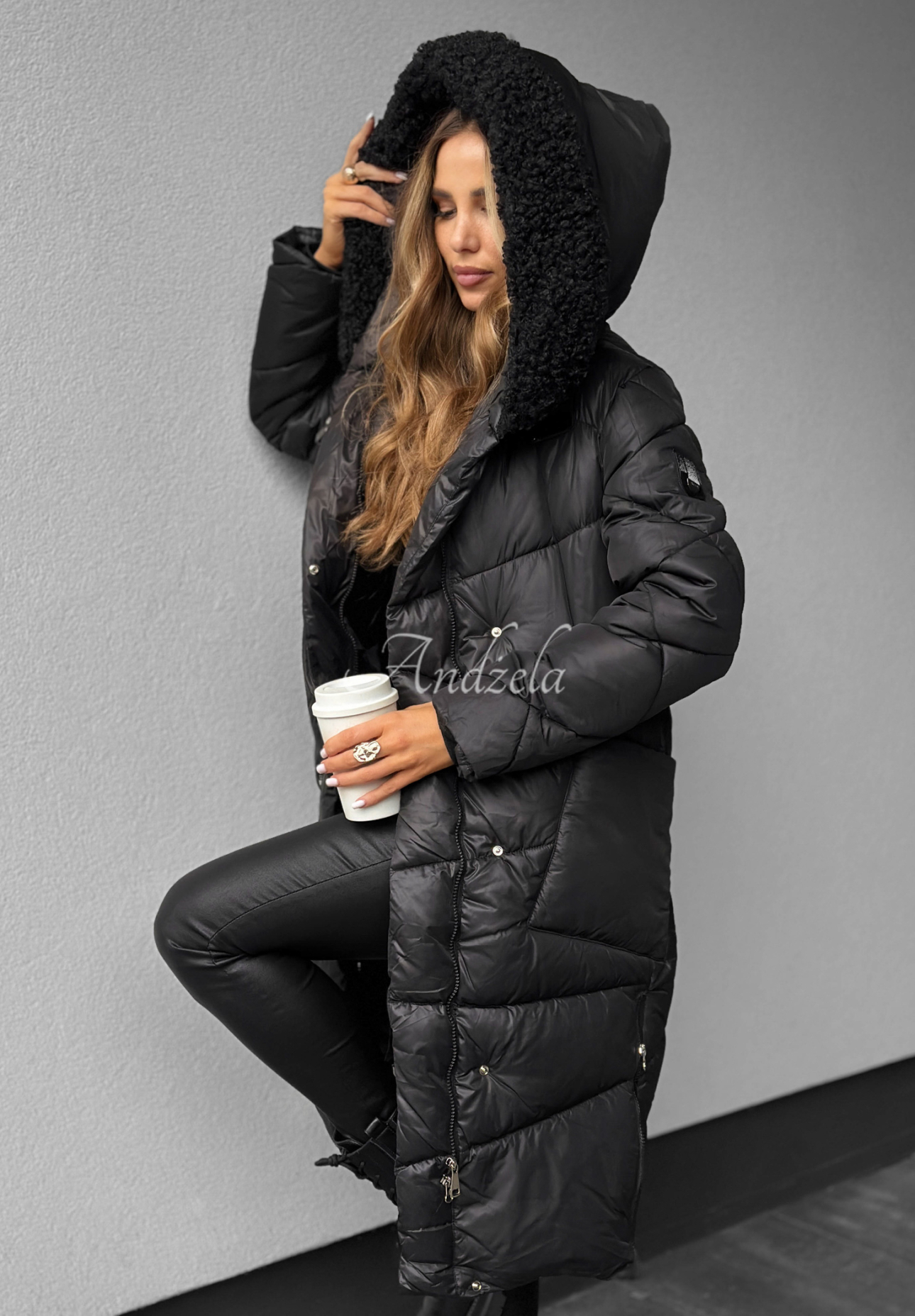 Steppjacke mit Schaffell October Leaves Schwarz