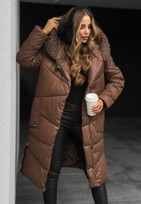 Steppjacke mit Schaffell October Leaves Schokoladenbraun