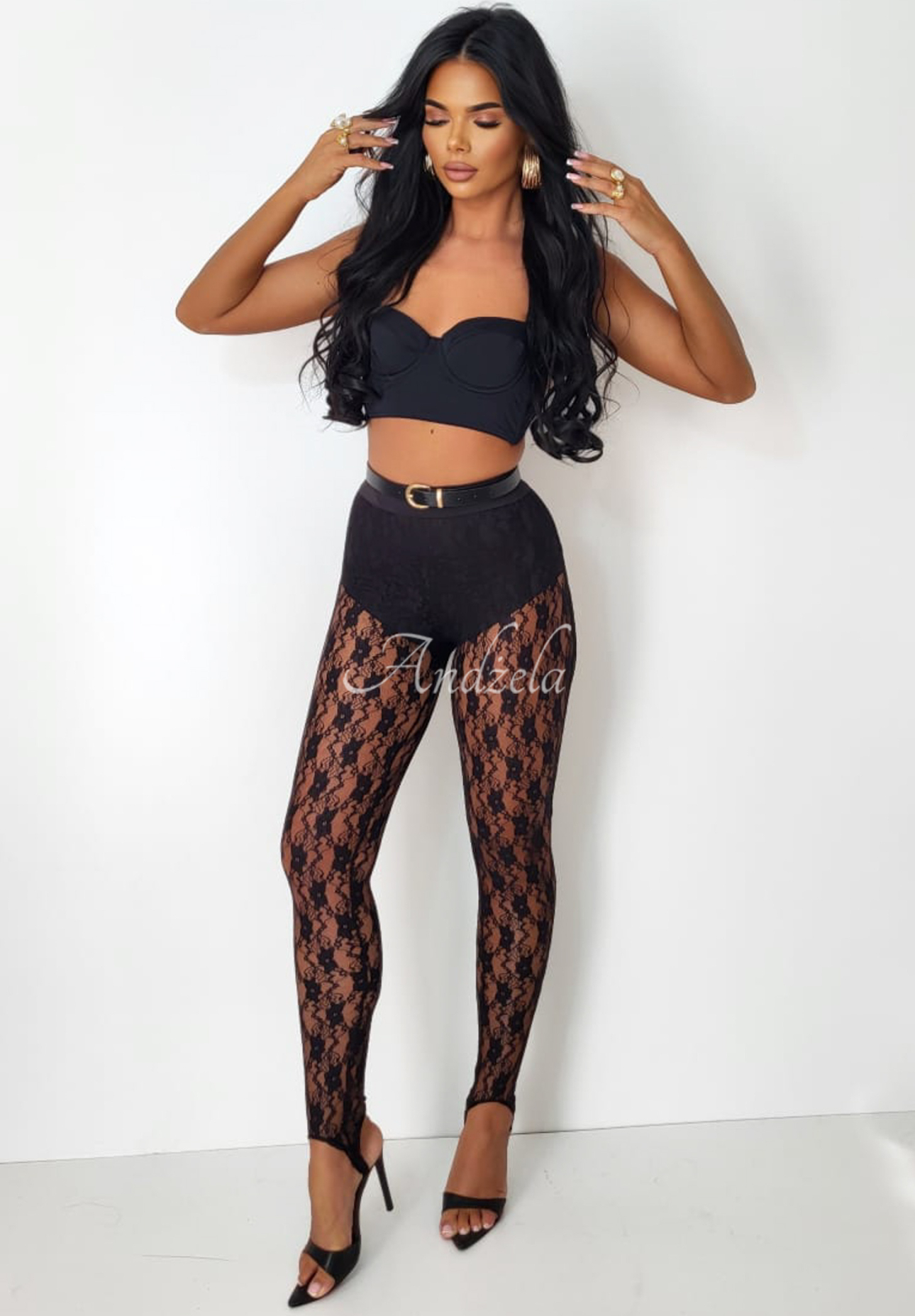 Viskose-Leggings mit Spitze und Fersenkappen Dreaming Of Lace Schwarz