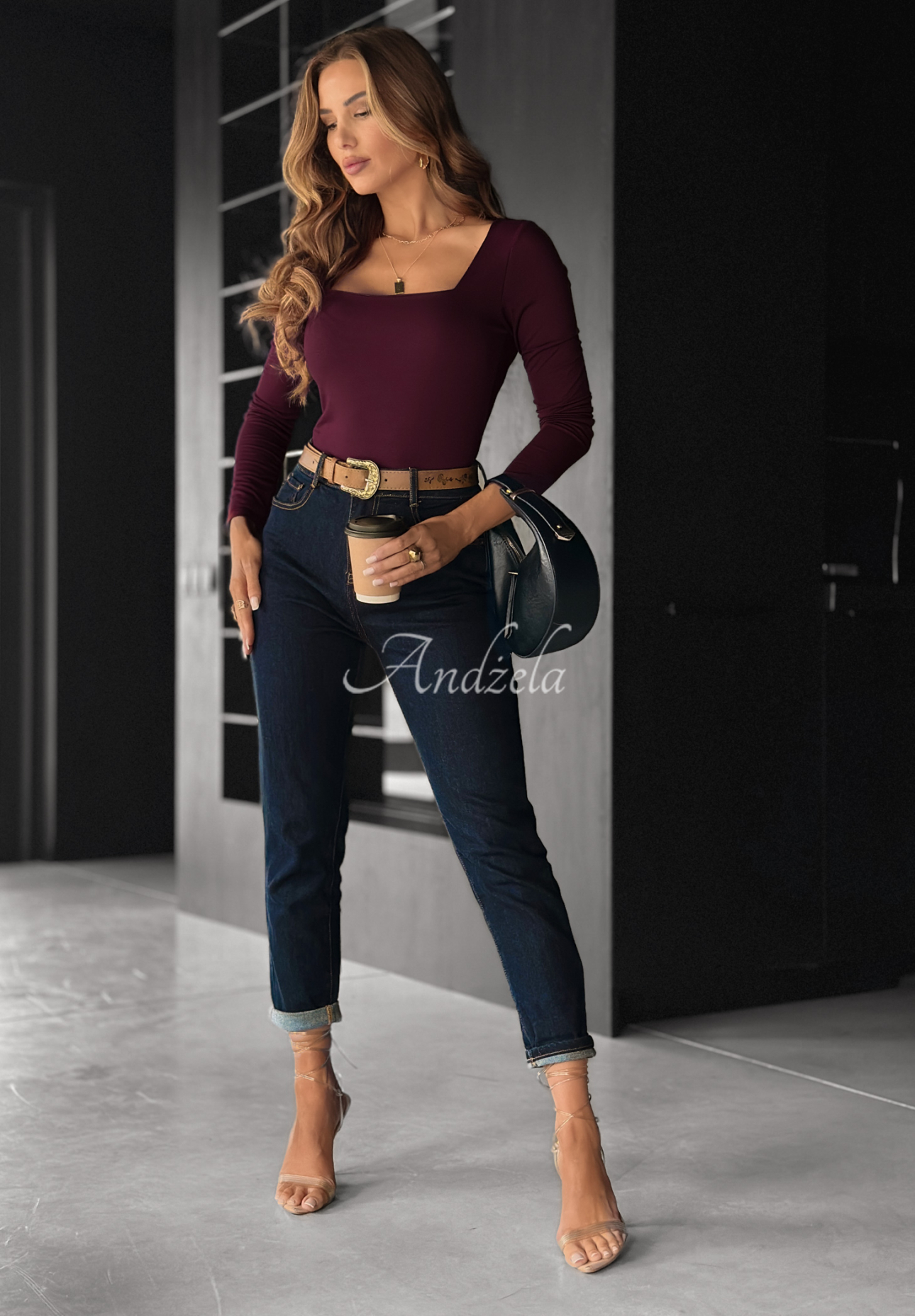 Viskosebluse mit quadratischem Ausschnitt Just Checking Wein