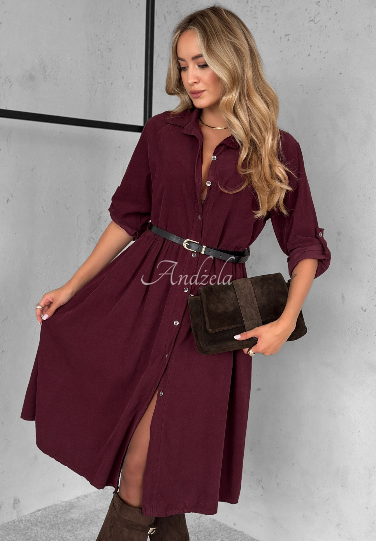 Midikleid aus Baumwollcord That One Autumn Burgunderrot