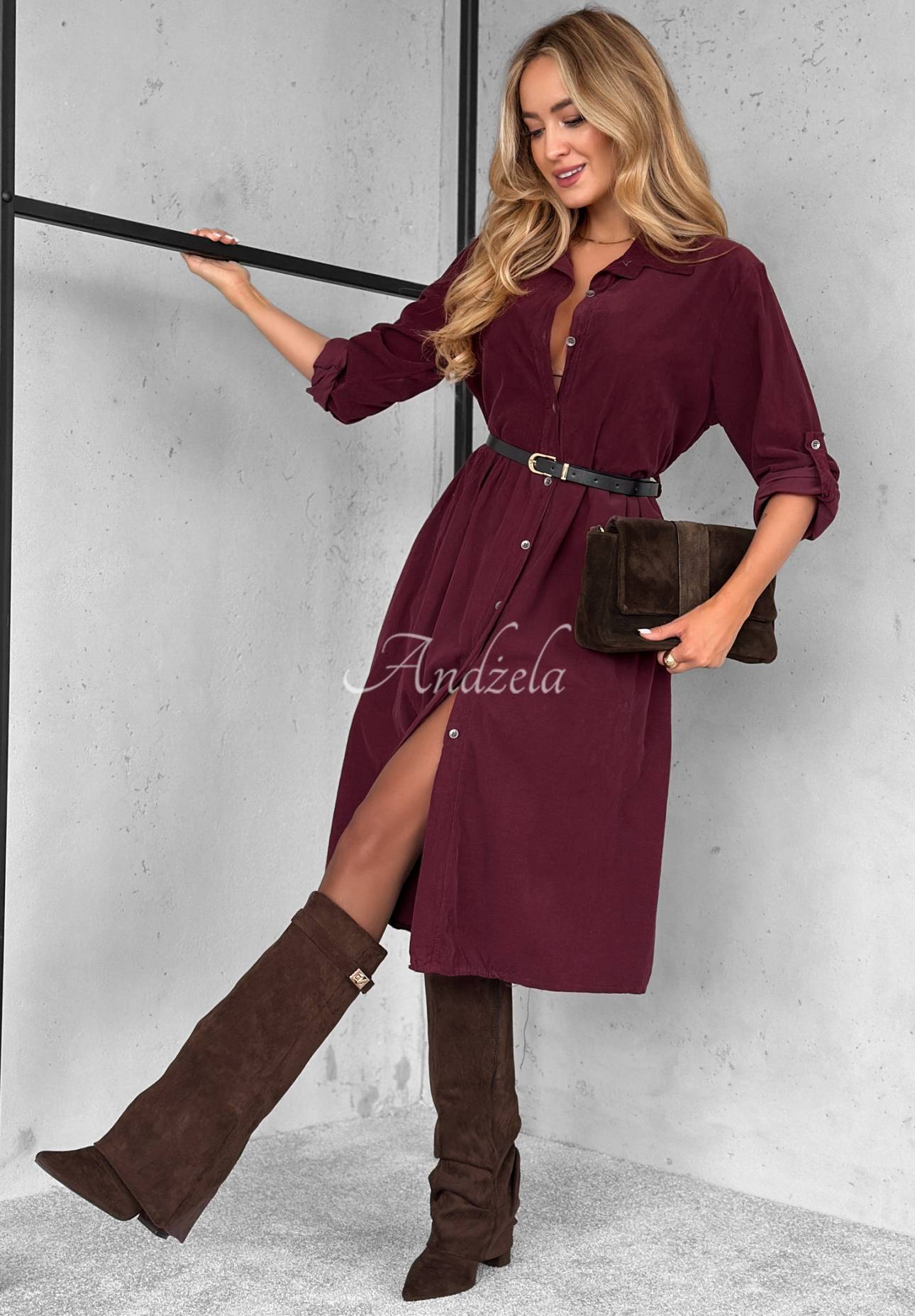 Midikleid aus Baumwollcord That One Autumn Burgunderrot