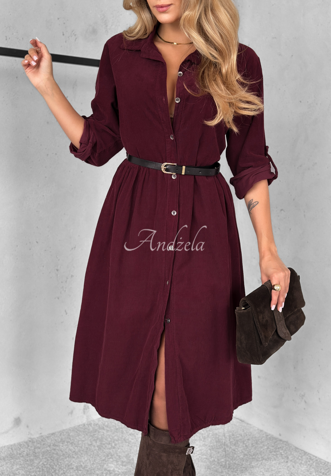 Midikleid aus Baumwollcord That One Autumn Burgunderrot