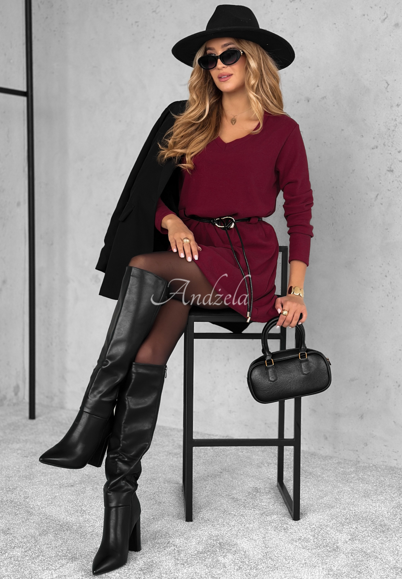 Lange Lederstiefel mit Blockabsatz Hidden Falls Schwarz