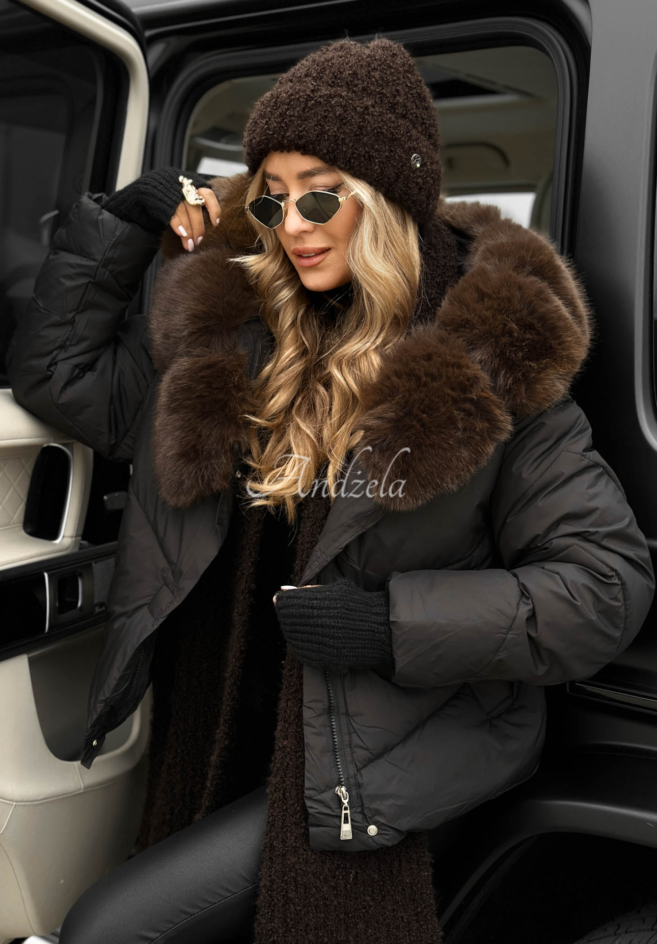 Steppjacke mit Fell Snow For Us Schwarz