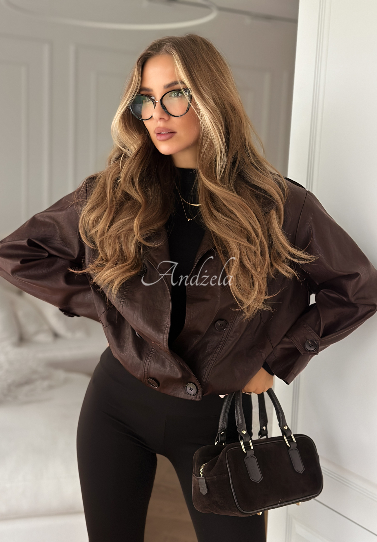 Lederjacke mit Knöpfen Don’t React Schokoladenbraun