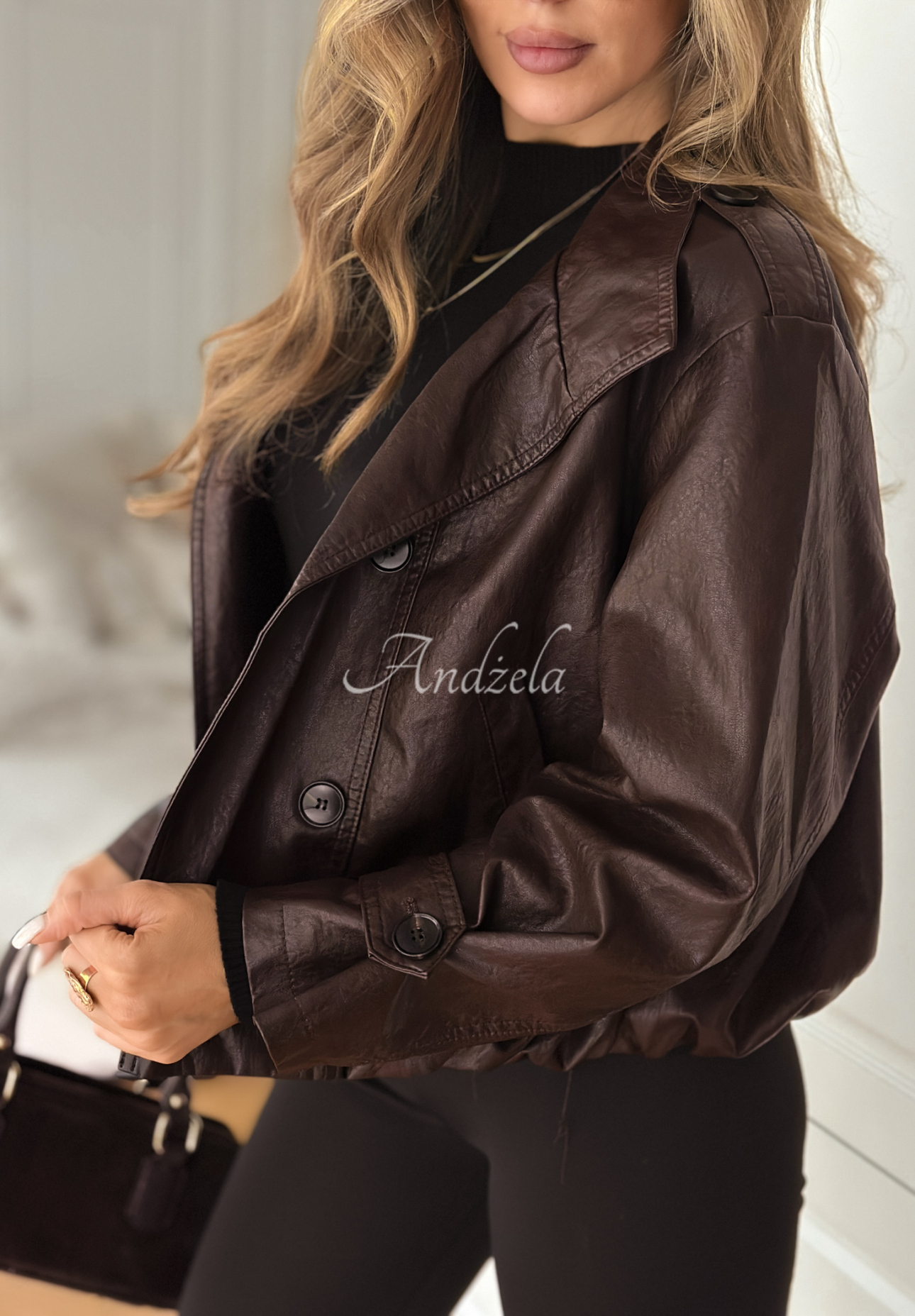 Lederjacke mit Knöpfen Don’t React Schokoladenbraun