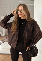 Lederjacke mit Knöpfen Don’t React Schokoladenbraun