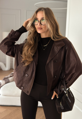 Lederjacke mit Knöpfen Don’t React Schokoladenbraun