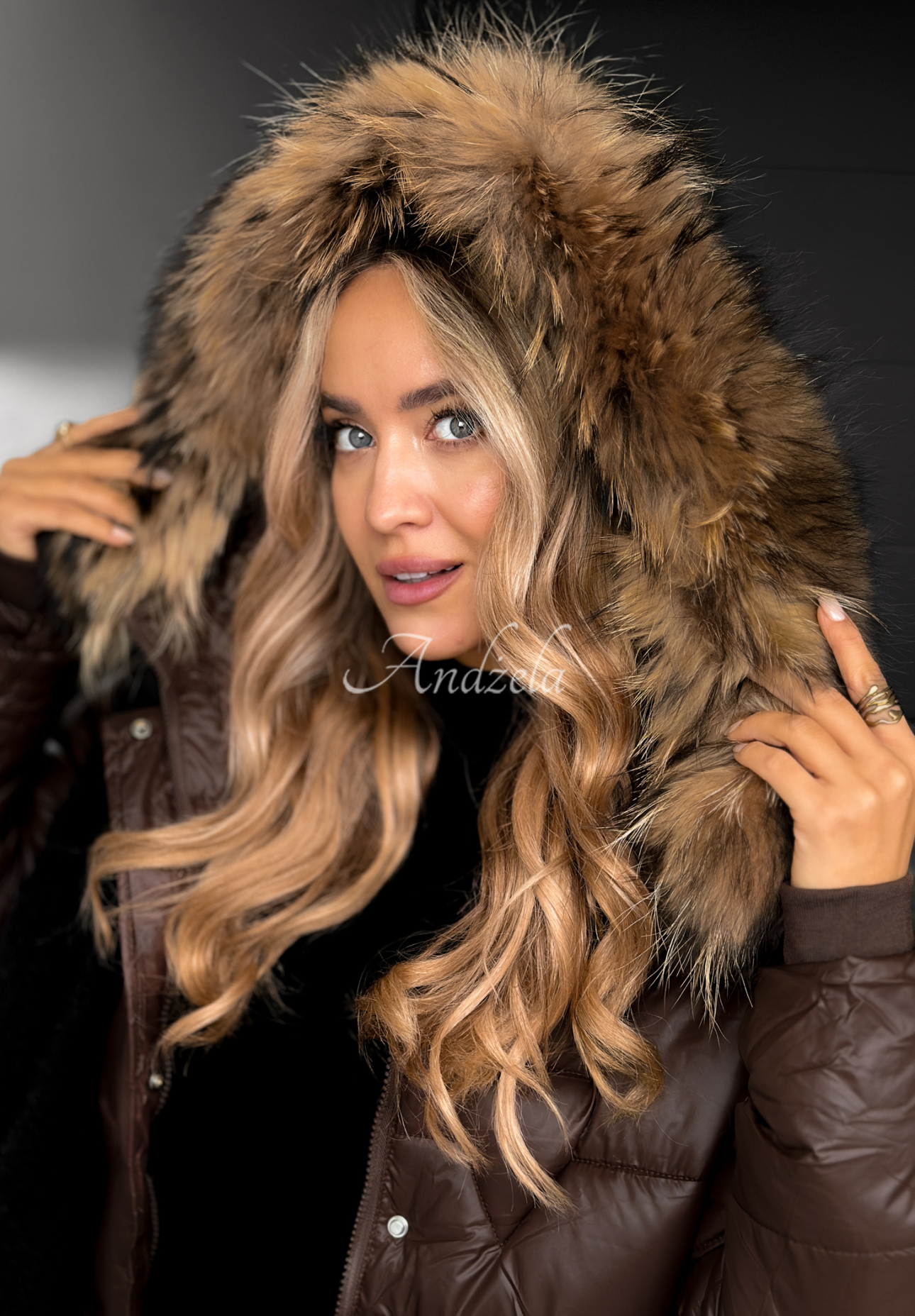 Steppjacke mit Fell Frostbite Schokoladenbraun II