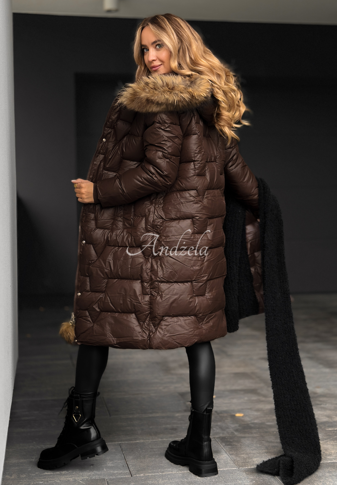 Steppjacke mit Fell Frostbite Schokoladenbraun II