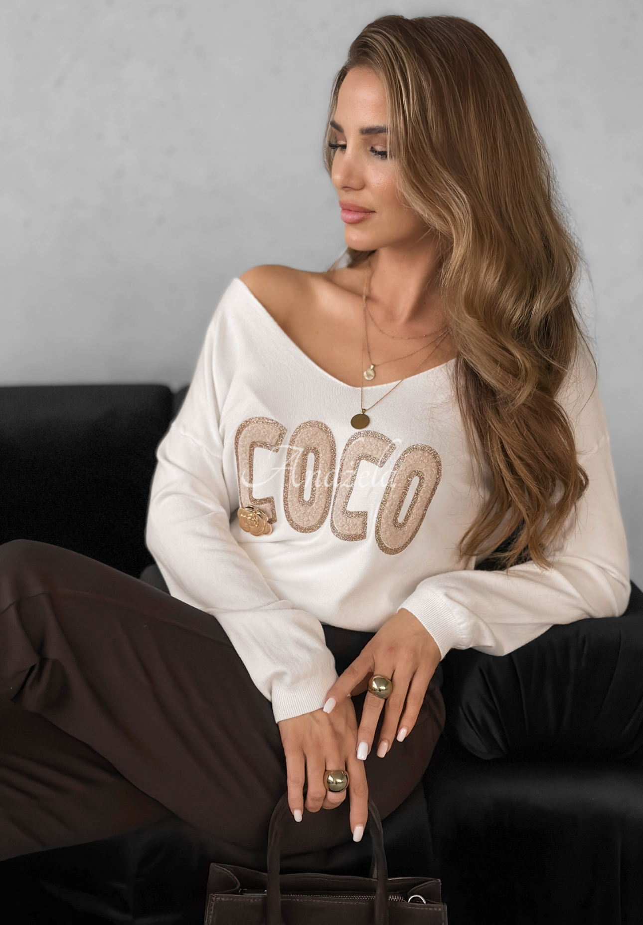 Viskose Pullover mit dekorativer Applikation Coco Ecru