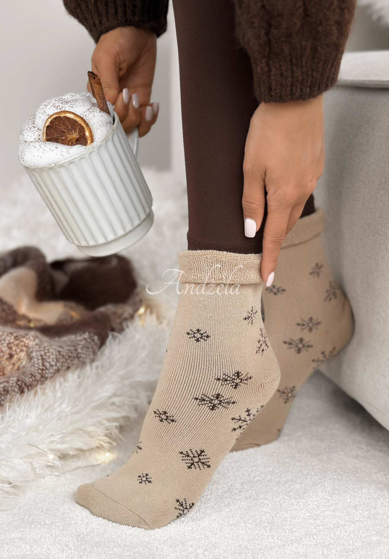 Lange gemusterte Socken Sugar Snow Beige